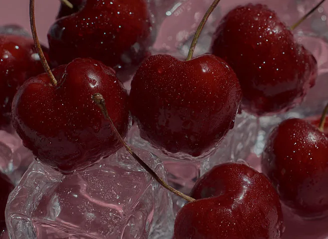Red cherries on ice